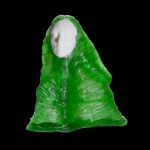Green and white sculpture with face